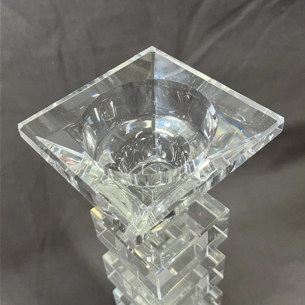 2 - Modern Glass Taper & Tealight Candle Holders /Square Block Contemporary/Flaw